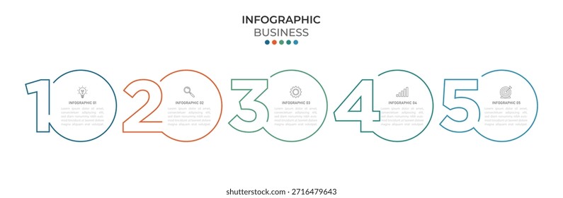 Infografik für Geschäftsprozesse. Dünne Linie Design mit Zahlen 5 Optionen oder Schritte. Grafikdesign der Vektorgrafik