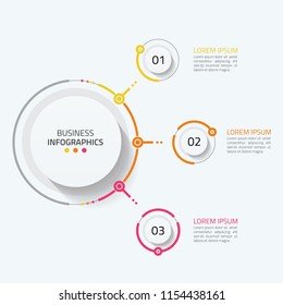 Business process infographic. Timeline with 3 step, number options, workflow, diagram, presentation. Vector illustration.