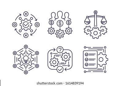 business process, innovation and finance line icons