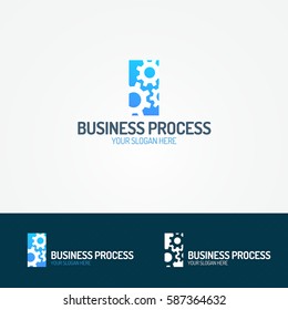 Business Process Logo Set Consisting Of Three Gear Depicting Process. Vector Illustration