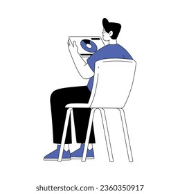Ilustración de vectores de gráficos de análisis de sentados de caracteres de hombre