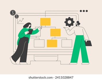 Ilustración vectorial de concepto abstracto de administración de procesos empresariales. Software de visualización de BPM, análisis de negocios, administración de operaciones, automatización de monitorado, optimización de procesos metáfora abstracta.