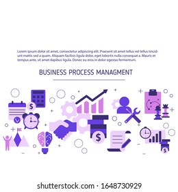 Fondo de administración de procesos empresariales con iconos. Ilustración vectorial.