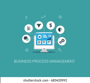 Business Process Management System concept. Vector illustration in flat style.