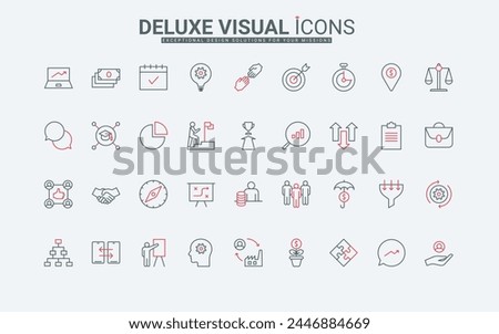 Business process, methodology line icons set. Creative methods and ideas of product or startup development, teamwork structure and plan thin black and red outline symbols, vector illustration