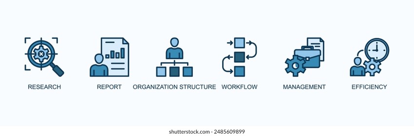 Business Process Optimization Banner Web Icon Vector Illustration Concept With Research, Report, Organization Structure, Workflow, Management, Efficiency