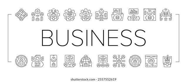 business process optimization icons set vector. automation efficiency, strategy innovation, management analysis, improvement business process optimization black contour illustrations