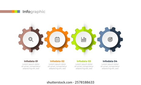 Business process optimization infographic. Vector layout design elements with gears and marketing icons. Can be used for presentation with 4 options.