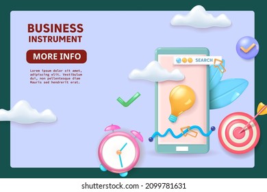 Business process optimization. Target, marketing, management and other object. 3D render vector illustration.