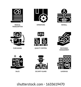 Business process outsourcing icons set solid style
