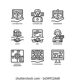 Business process outsourcing icons set outline style