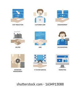 Business process outsourcing icons set flat style