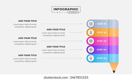 Business process pencil infographic design template with 5 steps