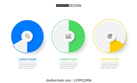 Business process pieces label design with marketing icons, graph. Vector infographic template for presentation.