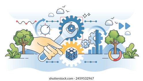 Reingeniería de procesos de negocio o BPR para el concepto de esquema de transformación. Mejora efectiva de la empresa con cambios en el rendimiento y la Ilustración vectorial de la gestión. Implementación de optimización.