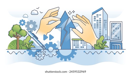 Business process reengineering and rapid company change outline concept. Corporation transformation with change in process, quality or performance vector illustration. Development strategy adjustment