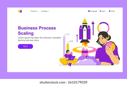 Business process scaling entails optimizing workflows and resources for growth. It visualizes strategies to enhance productivity and efficiency in various operations. Aimed at startups and established