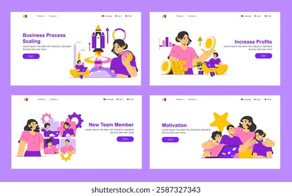 Business Process Scaling illustration. Visualizes strategies for enhancing efficiency and maximizing productivity in an organization. Focus on collaboration, growth, and innovative solutions. Vector