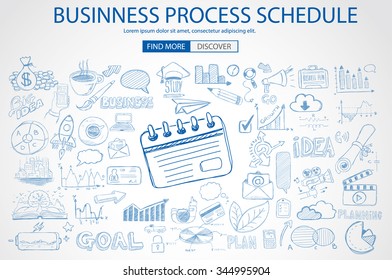 Business Process Schedule with Doodle design style :finding solution, brainstorming, creative thinking. Modern style illustration for web banners, brochure and flyers.