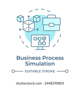 Geschäftsprozesssimulation Soft Blue Concept-Symbol. Ressourcenzuweisung, Datenanalyse. Darstellung der runden Formlinie. Abstrakte Idee. Grafikdesign. Einfach zu bedienen in Infografik, Artikel