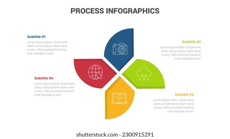 banner de diagrama de plantillas de infografías de fase de proceso de negocio con forma de hélice de ventilador y diseño creativo de 4 pasos para datos de presentación de diapositivas