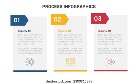 business process stage infographics template diagram banner with table box content and badge and 3 point step creative design for slide presentation data