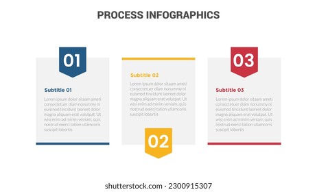business process stage infographics template diagram banner with table content and badge and 3 point step creative design for slide presentation data