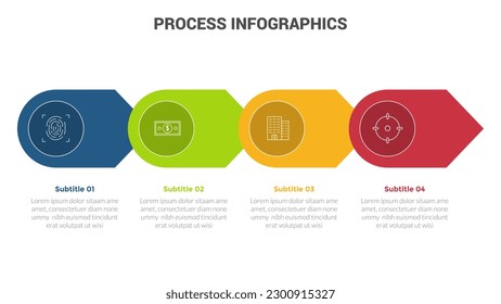 diseño creativo de plantillas de infografías de fase de proceso de negocio banner con forma de flecha y círculo 4 puntos paso para datos de presentación de diapositivas