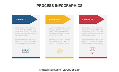 business process stage infographics template diagram banner with arrow box table and 3 point step creative design for slide presentation data