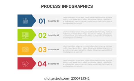 business process stage infographics template diagram banner with long rectangle box vertical direction and 4 point step creative design for slide presentation data