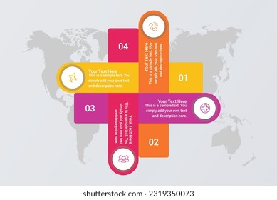 business process stage infographics template diagram banner with ribbon center shape and 4 point step creative design for slide