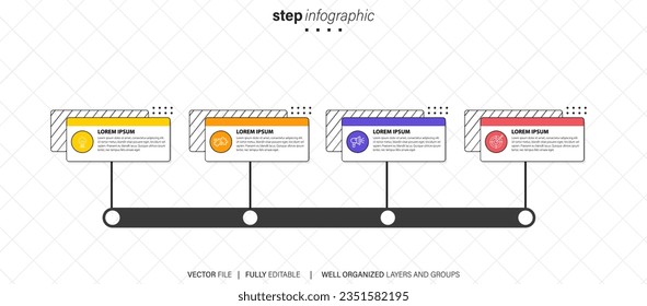 Infografik-Vorlagenschaltgerät für Geschäftsprozesse mit vertikaler Ausrichtung des Rechtecks und 4-Stufen-kreativem Design für Präsentationsdaten
