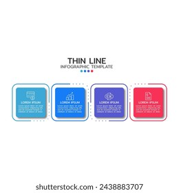 Business process step design template. Timeline infographic with 4 steps, options, icons. Vector thin line elements for presentation.