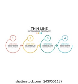 Plantilla de diseño de paso de proceso de negocio. Infografía de línea de tiempo con 4 pasos, opciones, flechas. Elementos de línea delgada vectorial para presentación.