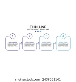 Plantilla de diseño de paso de proceso de negocio. Infografía de línea de tiempo con 4 pasos, opciones, flechas. Elementos de línea delgada vectorial para presentación.