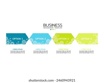 Business process step design template. Timeline infographic with 4 steps, options, and arrows. Vector thin line elements for presentation.