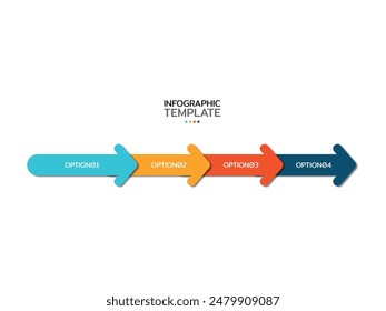 Plantilla de diseño de pasos de proceso empresarial. Infografía de línea de tiempo con 4 pasos, opciones, flechas. Elementos de línea fina de Vector para la presentación.