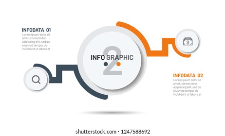Business process step template. Timeline with 2 options. Vector illustration. Can be used for workflow diagram, annual report, presentation, web design.