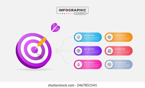 Business process target infographic design template with 6 steps