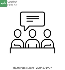 Business Process In Team Work Discussion, Group Interaction. Human Resource Management. Partnership Collaboration Forum. Team Meeting Icon. Vector Illustration. Design On White Background. EPS 10