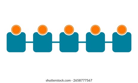 Infografía de proceso de negocio o trabajo en equipo con cinco iconos humanos abstractos. Un diagrama de flujo simple que representa un equipo, flujo de trabajo o estructura organizativa.