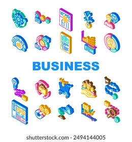 business process technology chart icons set vector. implementation, streamlining, standardization, decision making, problem solving business process technology chart isometric sign illustrations