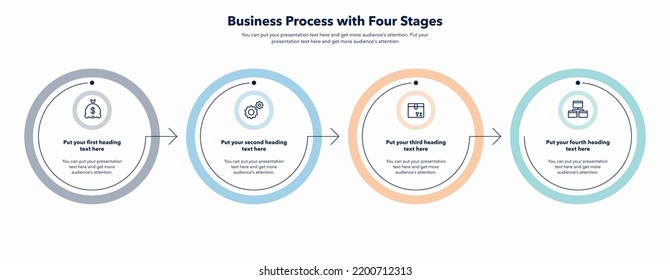 Business process template with four colorful stages. Slide for business presentation.
