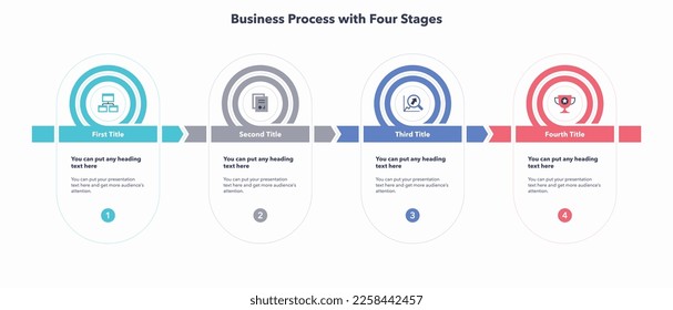 Business process template with four colorful stages. Modern diagram with flat colorful icons.