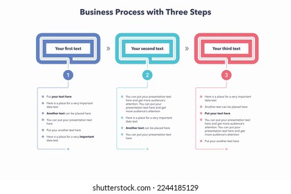 Business process template with three colorful stages. Easy to use for your website or presentation.