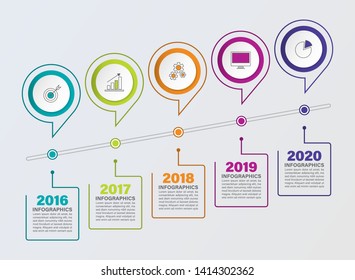 Business process template. Timeline infographics with 5 steps or options. 