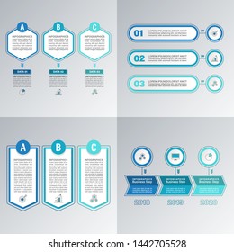 Business process template. Timeline infographics set with 3 steps or options.

