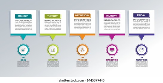 Business process template. Timeline infographics with 5 steps or options.