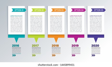 Business process template. Timeline infographics with 5 steps or options.