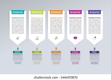 Business process template. Timeline infographics with 5 steps or options.
